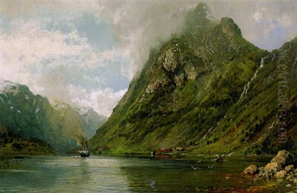 Am Sogndalsfjord In Gudvangen Oil Painting by Anders Monsen Askevold