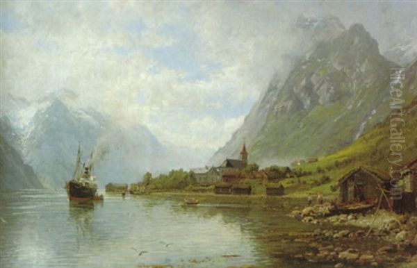 Landschaft Am Hardangerfjord Oil Painting by Anders Monsen Askevold