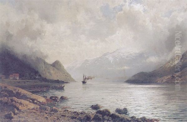 On The Fjord Oil Painting by Anders Monsen Askevold