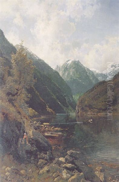 Ved Styve I Naerofjorden, Bergens Stift Oil Painting by Anders Monsen Askevold