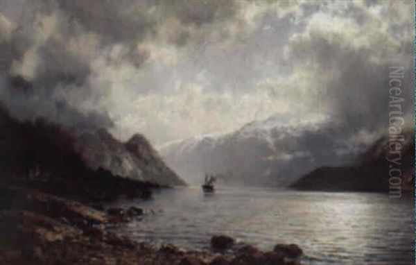 Vuonomaisema (fjordlandskap) Oil Painting by Anders Monsen Askevold