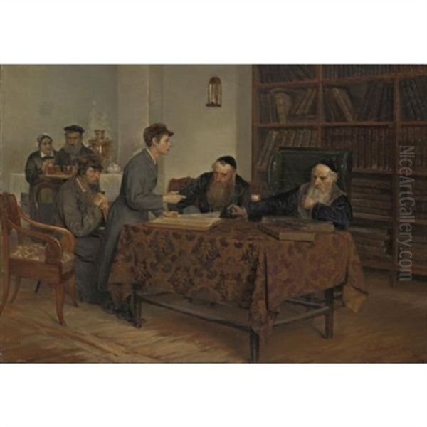 The Talmud Examination Oil Painting by Isaak Lwowitsh Asknasij