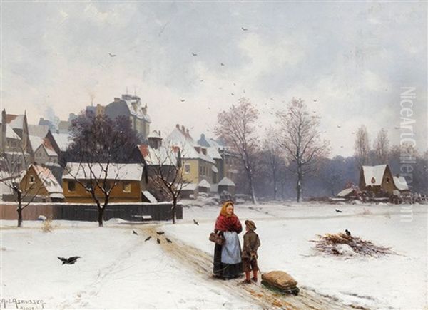 Winter In Hamburg Oil Painting by Anton Asmussen