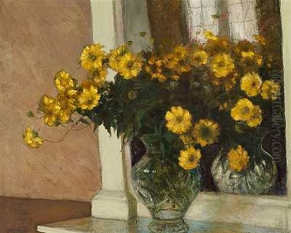 Rudbeckia I En Krystalvase Oil Painting by Christian Asmussen