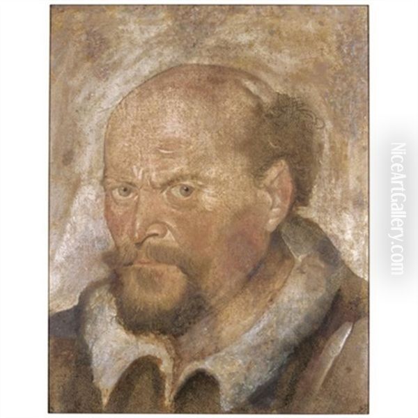 Portrait Of A Bearded Man; (+ Partial Study Of A Madonna And Child, After Raphael, Red Chalk, Verso) Oil Painting by Hans Asper