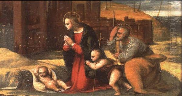 La Sainte Famille Avec Saint Jean Baptiste Oil Painting by Amico Aspertini