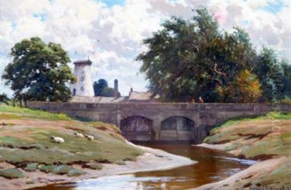 Old Mill Village, Near Lancaster Oil Painting by Reginald Aspinwall