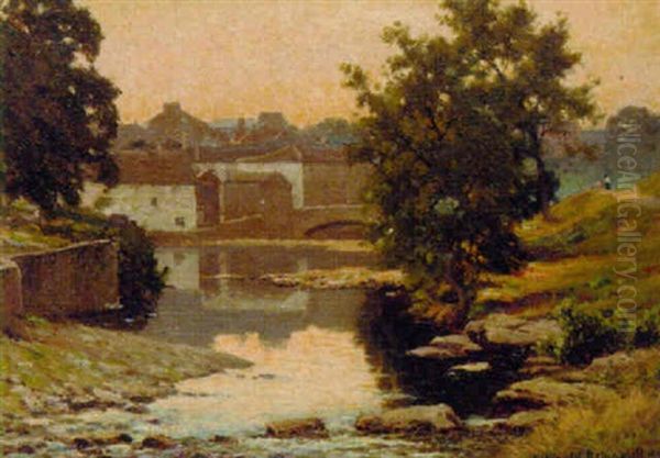 A Quiet Evening On The Eden, Kikby Stephen Oil Painting by Reginald Aspinwall