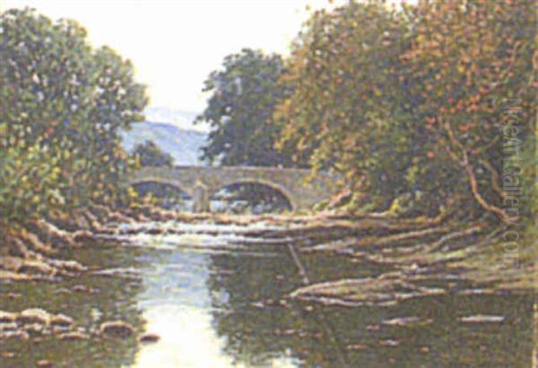 An Autumn Morning, Hartley Bridge Oil Painting by Reginald Aspinwall