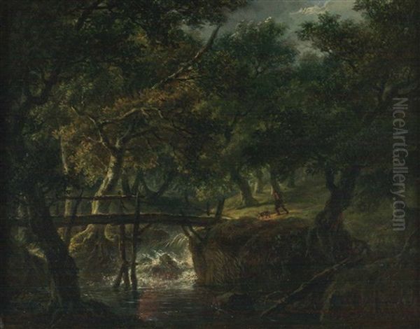 Kleine Brucke Am Wasserfall Im Wald Oil Painting by Hendrick Van Assche