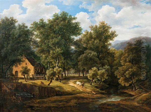 Idyllic Landscape With Watermill Oil Painting by Hendrick Van Assche