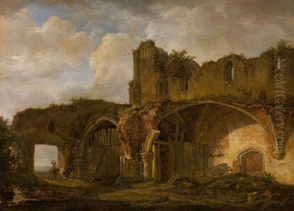 Les Ruines De L'abbaye De Saint Avon Oil Painting by Hendrick Van Assche