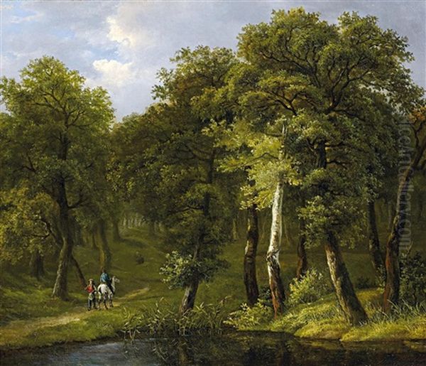 Waldlandschaft Mit Reiter Oil Painting by Hendrick Van Assche