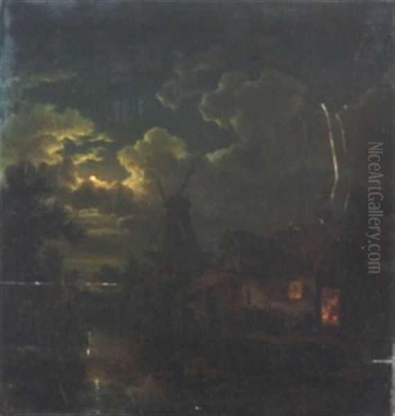 Moonlight Scene Oil Painting by Hendrick Van Assche