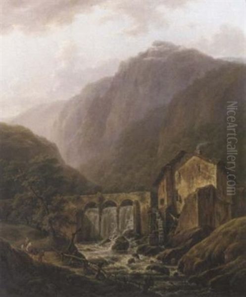 Watermill On A Mountainside Oil Painting by Hendrick Van Assche