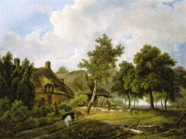 Veerhoeder Bij De Hoeve Oil Painting by Hendrick Van Assche