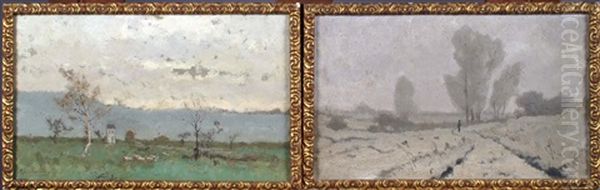 Paysage (2 Works) Oil Painting by Alphonse Asselbergs