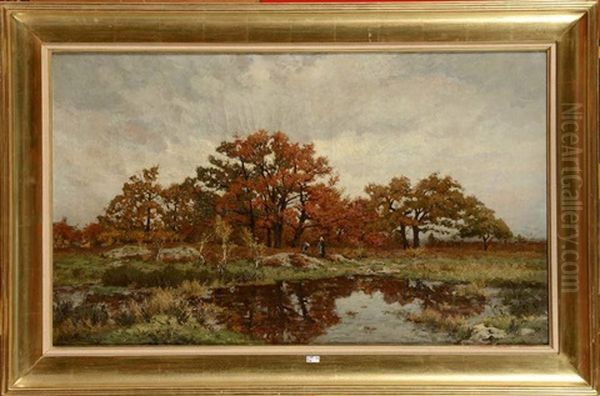 Fagoteuses Au Bord D'un Etang En Automne Oil Painting by Alphonse Asselbergs