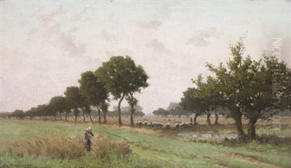 Paysage Anime De Bergers Aux Vaches Oil Painting by Alphonse Asselbergs