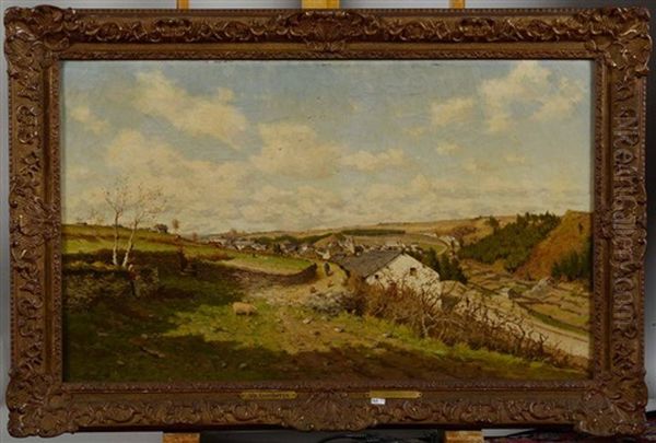 Village Ardennais Anime Oil Painting by Alphonse Asselbergs