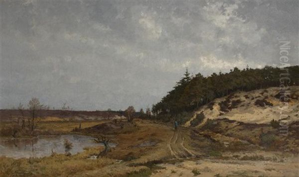 Promeneurs Dans Les Environs De Fontainebleau Oil Painting by Alphonse Asselbergs