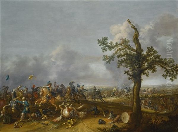 The Battle Of Lutzen, 1632, With King Gustav Adolf Ii Of Sweden Oil Painting by Jan Asselijn