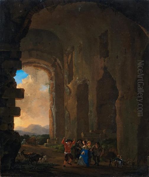 Peasants Merrymaking Among Ruins, An Italianate Landscape Beyond Oil Painting by Jan Asselijn