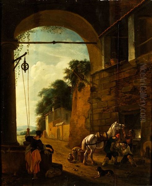 Schimmel In Der Hofschmiede Oil Painting by Jan Asselijn