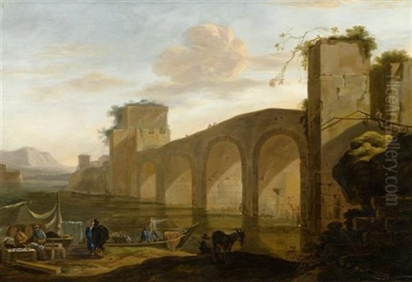 Tiberlandschaft Mit Blick Auf Den Ponte Molle Oil Painting by Jan Asselijn