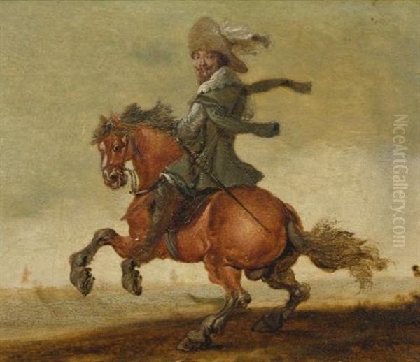 A Cavalier On Horseback Before A Landscape Oil Painting by Jan Asselijn