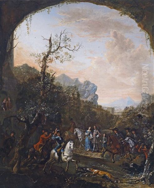 Berglandschaft Mit Einer Jagdgesellschaft Oil Painting by Jan Asselijn