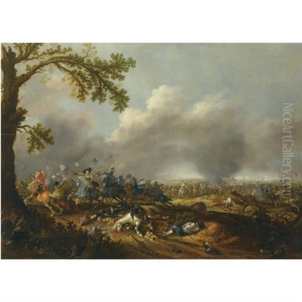 The Battle Of Lutzen, With Gustav Ii Adolf Of Sweden by Jan Asselijn