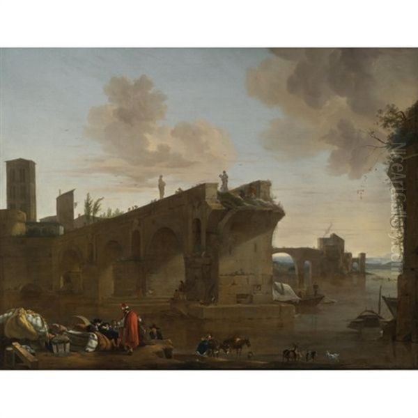 Rome, A View Of The Ponte Rotto Oil Painting by Jan Asselijn