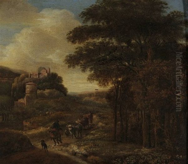 Italienische Landschaft Mit Kuhen Und Zwei Hirten Im Vordergrund Oil Painting by Jan Asselijn