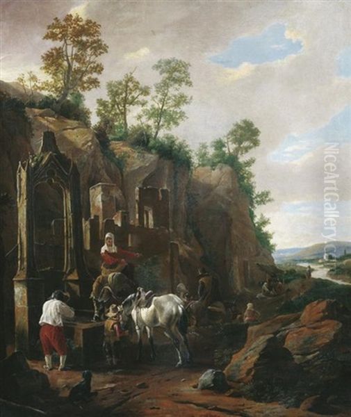 Reisende Bei Der Rast An Einer Alten Ruine Oil Painting by Jan Asselijn