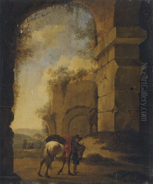 A Landscape With Figures Among Ruins Oil Painting by Jan Asselijn