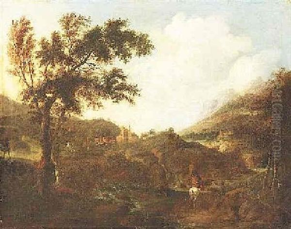 Reiter In Bergiger Waldlandschaft Oil Painting by Jan Asselijn