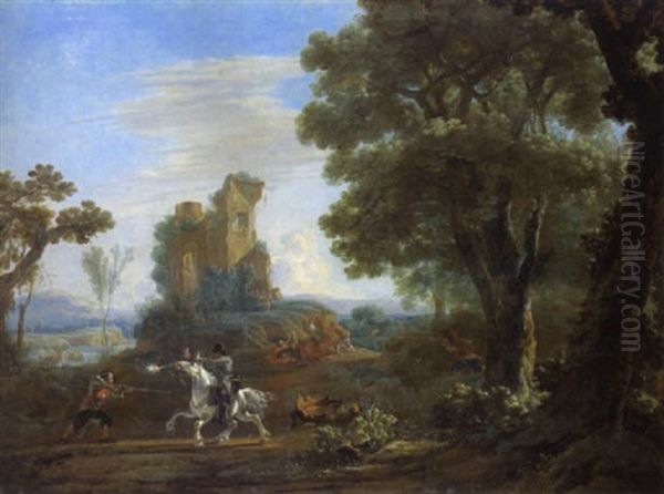 Uberfall Vor Einer Burgruine Oil Painting by Jan Asselijn