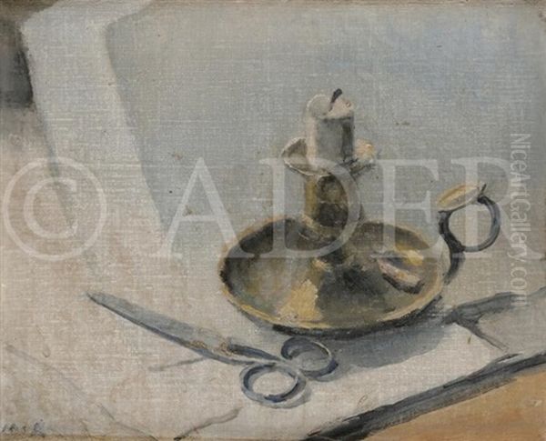 Nature Morte Au Bougeoir Et Ciseaux Oil Painting by Maurice Asselin