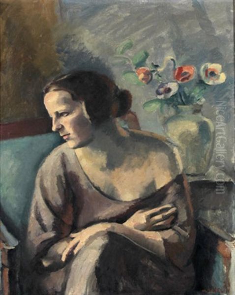 Interieur Mit Sitzender Frau Oil Painting by Maurice Asselin