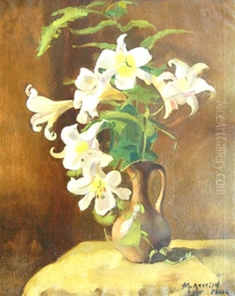 Vase De Lys Sur Un Entablement Oil Painting by Maurice Asselin