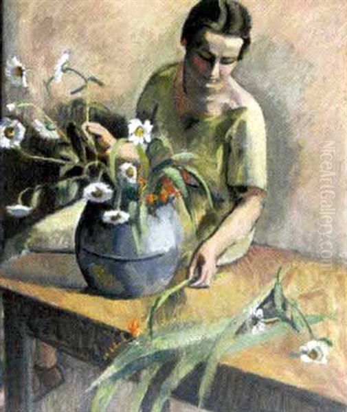 Femme Composant Un Bouquet Oil Painting by Maurice Asselin