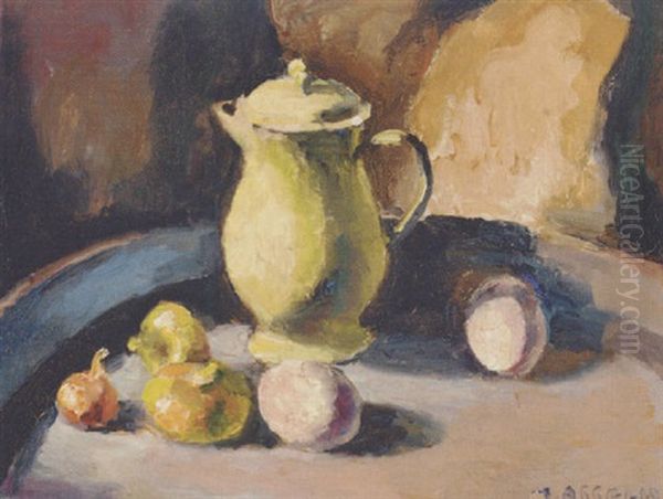 Still Life Of Eggs, Vegetables And A Coffee Pot Oil Painting by Maurice Asselin