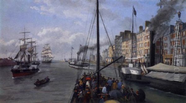 Le Depart Du Bac De Trouville Vers Le Havre Oil Painting by Leon Auguste Asselineau