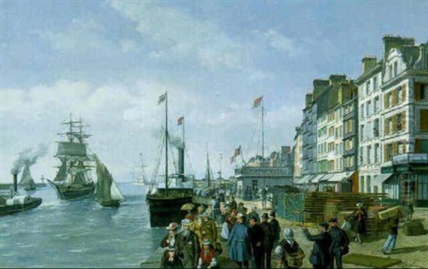 Le Depart Du Paquebot Oil Painting by Leon Auguste Asselineau