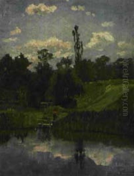 Kleiner See, Mit Einer Frau Am Ufer Oil Painting by Fanny Assenbaum