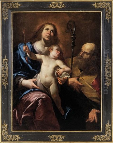 Madonna Col Bambino E Sant'agostino Oil Painting by Gioacchino Assereto