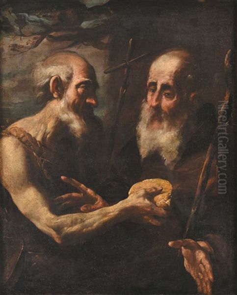 Sant'antonio E San Francesco Oil Painting by Gioacchino Assereto