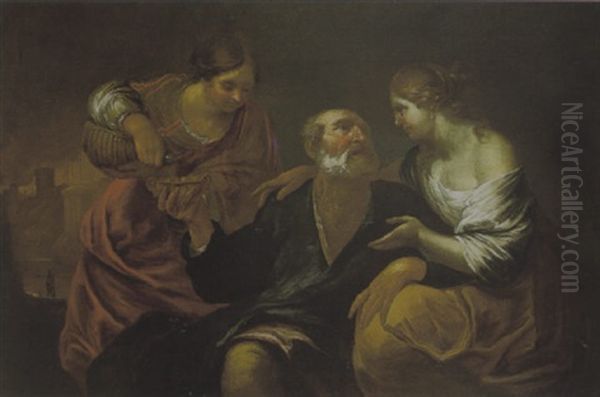 Loth E Le Figlie Oil Painting by Gioacchino Assereto