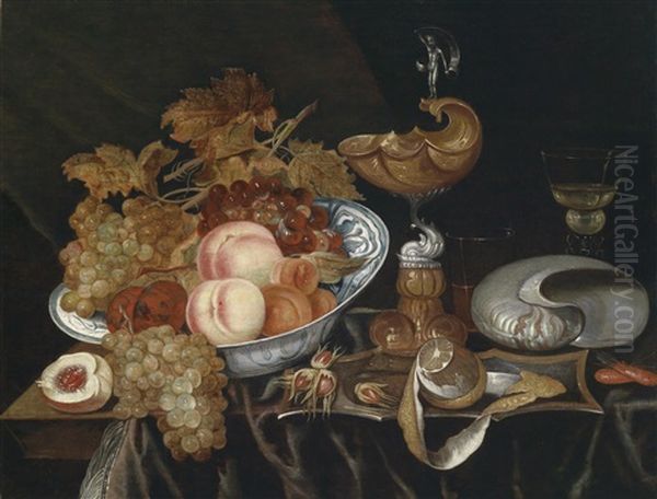 Prunkstillleben, Eine Schale Mit Fruchten, Ein Nautiluspokal Und Eine Umgesturzte Muschel Oil Painting by Bartholomeus Assteyn